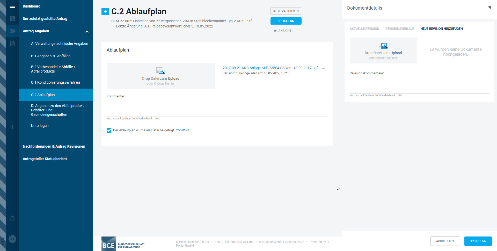 NWL Plattform - Antrag auf Qualifiziertes Verfahren - Seite 'Ablaufplan - neue revision hinzufuegen' NWL Plattform - Antrag auf Qualifiziertes Verfahren - Seite 'Ablaufplan - neue revision hinzufuegen'