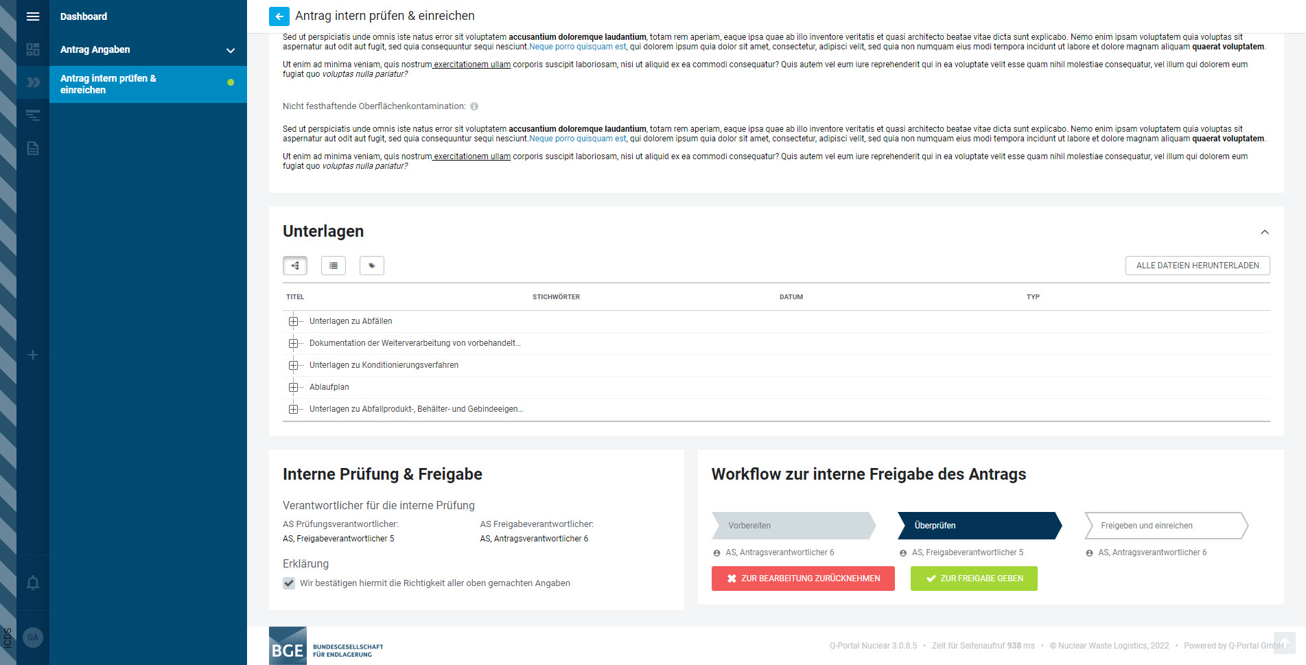 NWL Plattform - Antrag auf Qualifiziertes Verfahren - Seite 'Antrag intern prüfen & einreichen' NWL Plattform - Antrag auf Qualifiziertes Verfahren - Seite 'Antrag intern prüfen & einreichen'