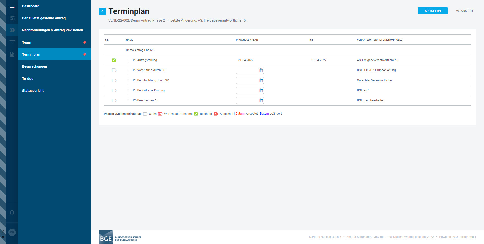 NWL Plattform - Antrag auf Qualifiziertes Verfahren - Seite 'Terminplan' NWL Plattform - Antrag auf Qualifiziertes Verfahren - Seite 'Terminplan'
